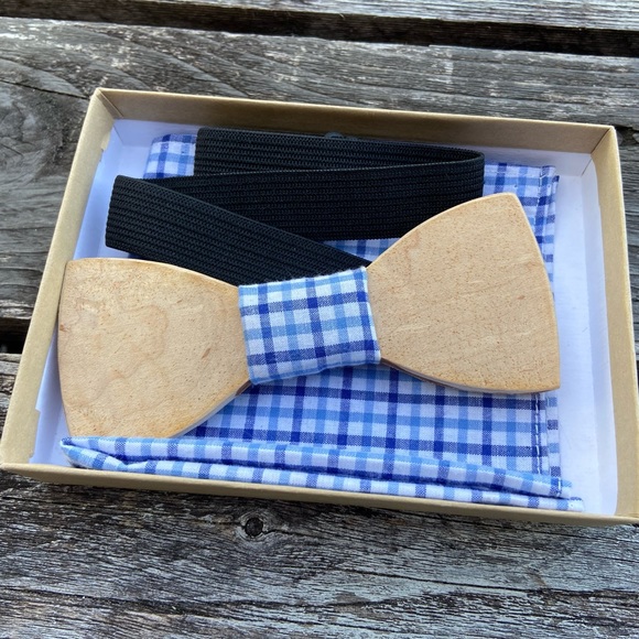 Rustic Handmade Wooden Bowtie And Pocket Square - Picture 3 of 6
